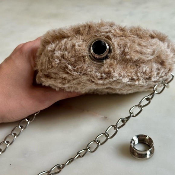 Fuzzy Tan Hidden Flask with Chain Strap - Picture 3 of 4